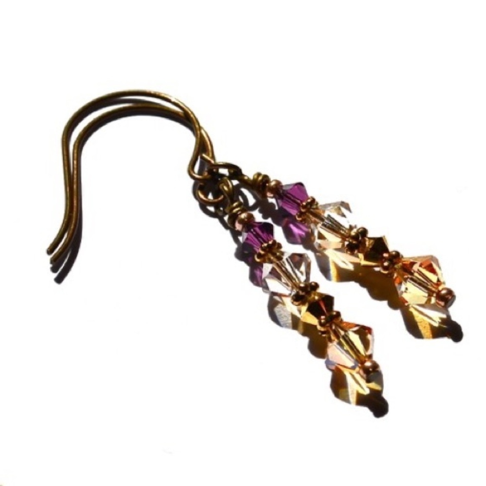 Boho Earrings Swarovski Crystal amethyst gold glam